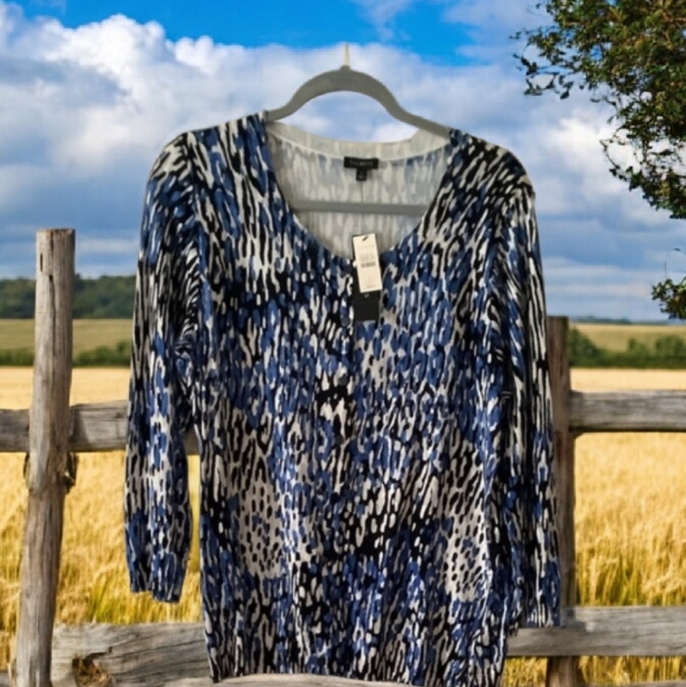 TALBOTS cardigan (L) blue black beige NWT 89.50$ great gift idea matches…